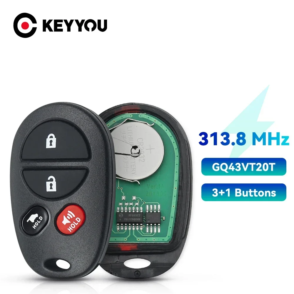 

KEYYOU 3/4 кнопки GQ43VT20T 315 МГц дистанционный Автомобильный ключ для Toyota Sienna Solara Avalon Camry Highlander Sequoia Tacoma Tundra