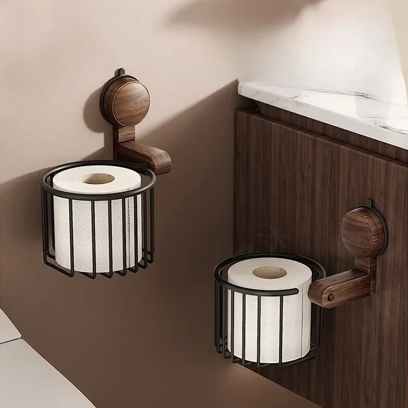 Toilettenregal aus Walnussholz, Aufbewahrungsregal für Badezimmer, Toilettenpapierbox, Saugnapf, Toilettenpapierhalter für Badezimmer, Vintage-Stil