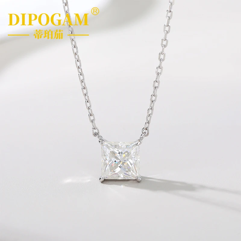 

925 Sterling Silver Princess Square Moissanite Necklace Four Prong Set Pendant Fashion Fine Jewelry Chain For Daily Party Wear