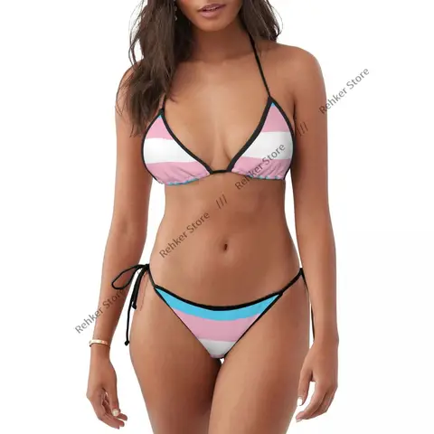 Sexy Thong Bikini Mujer Swimwear Women Transgender Flag Summer Beachwear
