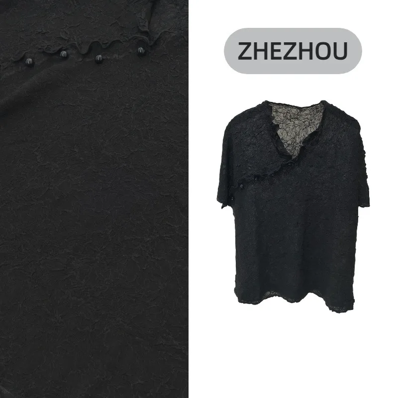 Miyake Pleated 2026 Summer Lightweight New T-Shirt for Women Loose and Comfortable Pleated Short Sleeve Top with Beaded Pleats