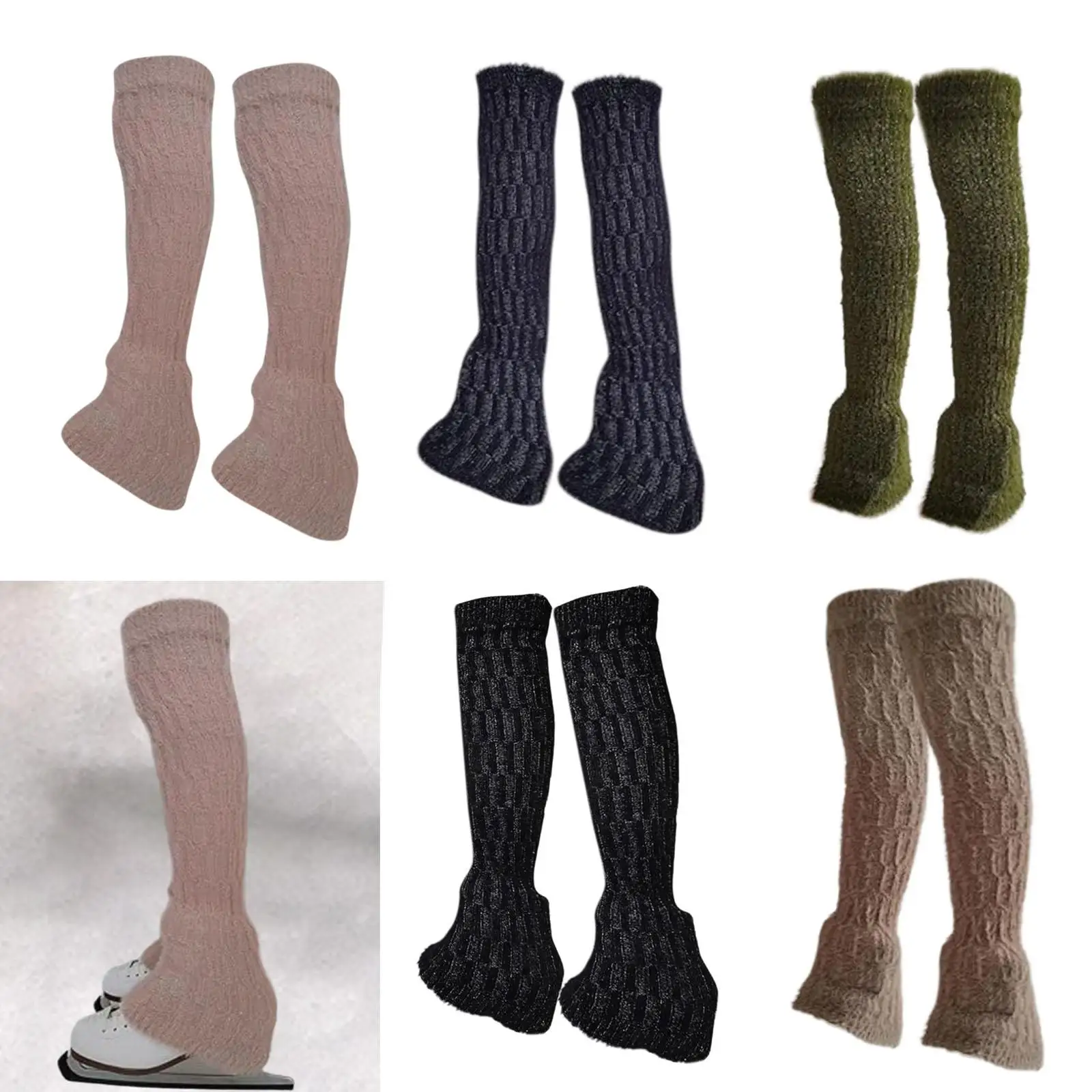 2 Pieces Figure Skating Leg Warmers Leg Cover Warm Sleeves Boot Socks for Yoga Fitness Workouts, Ice Skate
