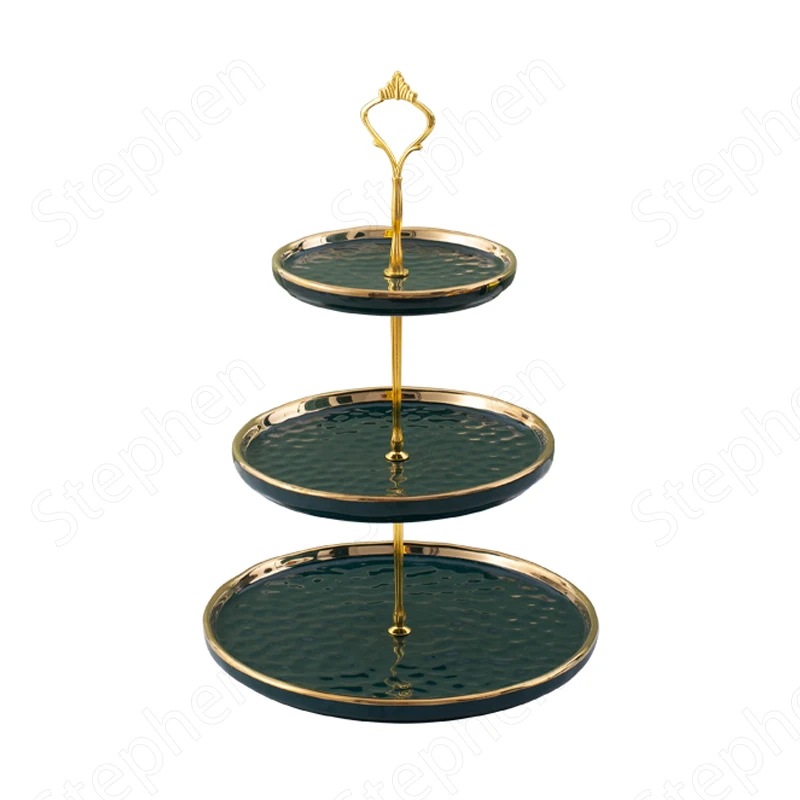 Nordic Gold Beads Decorative Cake Stand European Classical Golden Stroke Home Afternoon Tea Double Layer Dessert Ceramic Rack