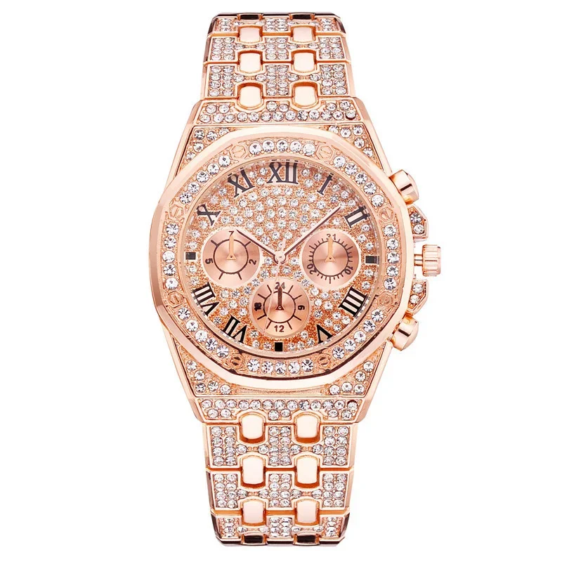 Men Luxury Diamond Watches  Gold Stainless Steel Quartz Wristwatches Fashionable Lady Noble QuartzClock Gift Relogio