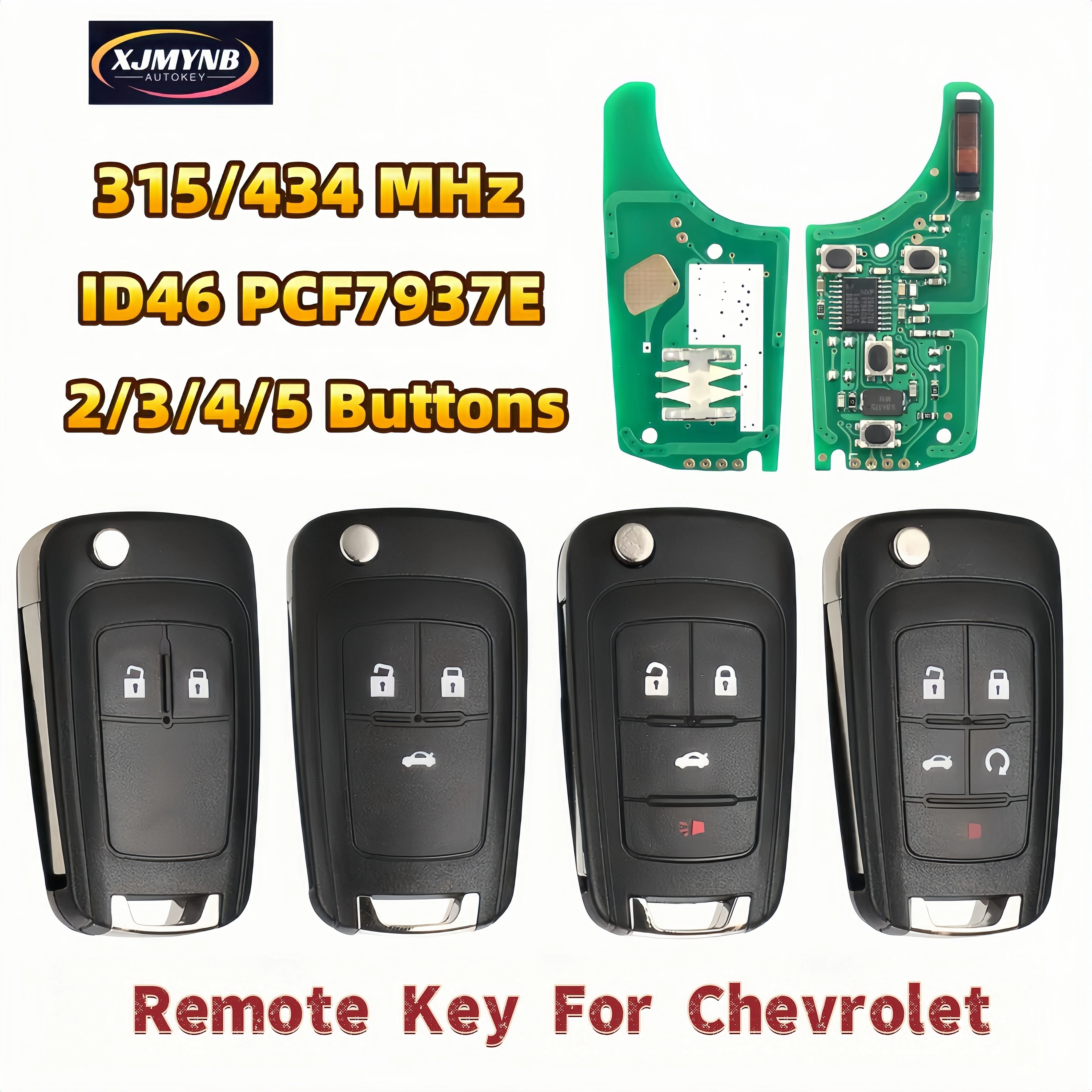 XJMYNB Flip Remote Car Key 2/3/4/5 Buttons For Chevrolet Camaro Cruze Equinox Impala Spark Volt 315/434MHz ID46 PCF7937E Chip