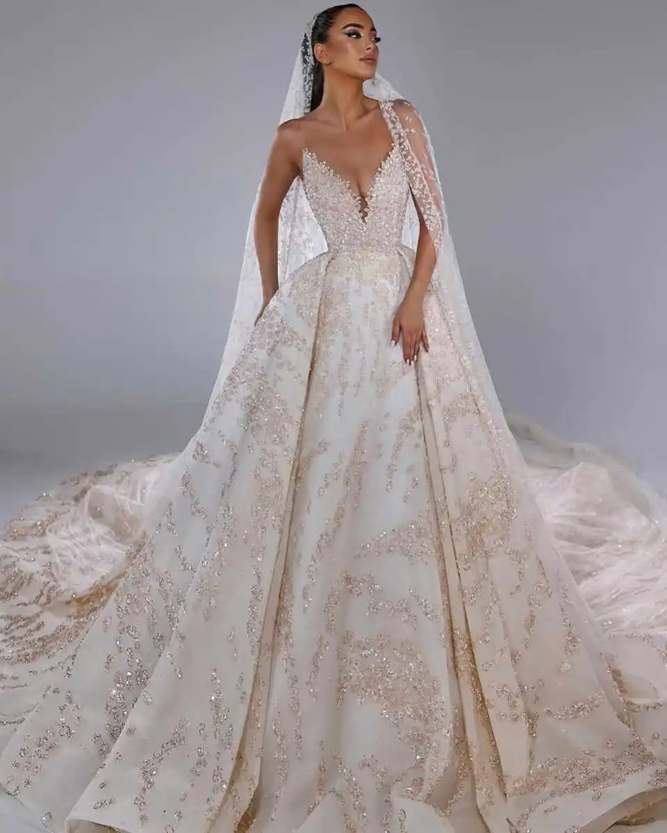 Bonitos vestidos De novia De una línea De lentejuelas con cuentas sin espalda sin mangas sin espalda hasta el suelo Vestido De novia personalizado