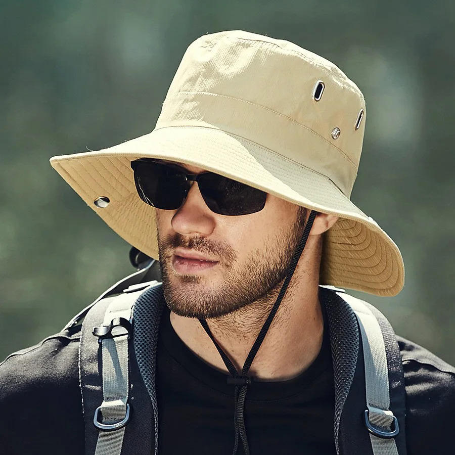 Summer Wide Large Brim Men Fisherman Hat Waterproof UV Protection Sun cap Hiking Fishing Climbing Oversized Safari Bucket Hats