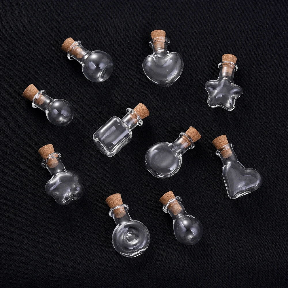1pc Mini Clear Glass Bottles with Cork Stoppers,Multi-shape Tiny Wish Bottles for DIY Pendant Jewelry Making Filling Craft Decor