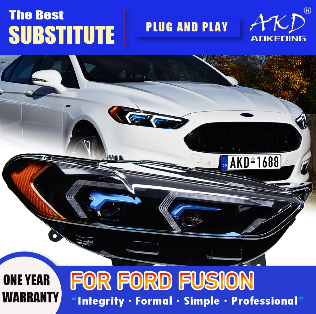 

Фара AKD для Ford Mondeo Fusion, фара 2013-2016, фары Mondeo DRL, указатель поворота, дальний свет, линза проектора «ангельский глаз»
