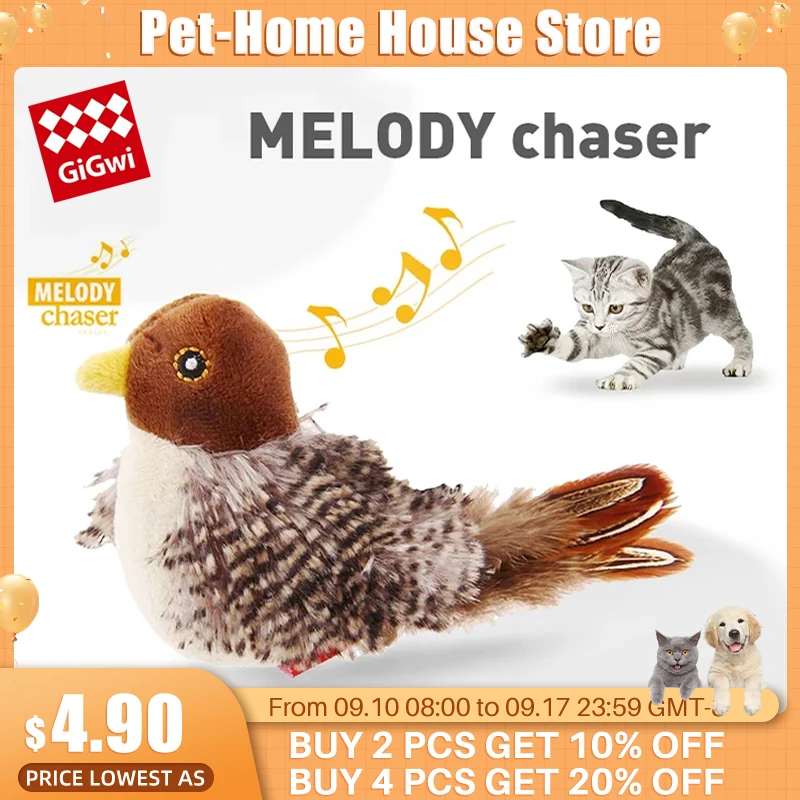 GiGwi Cat Toys MELODY Chaser Simulate The Real Sounds of Animals Native Feather Simulation Design Interactive Toys For Pet Toy