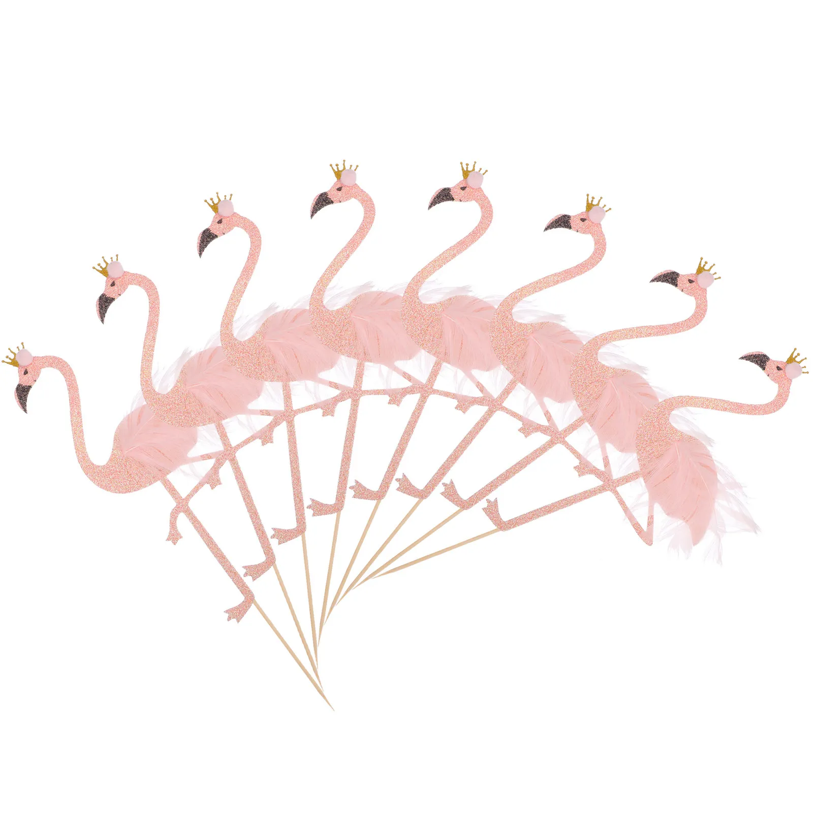 8Pcs Flamingo Cake Insert Cards Pink Glitter Hawaii Theme Birthday Party Dessert Adornments Toppers Cake Insert Cards
