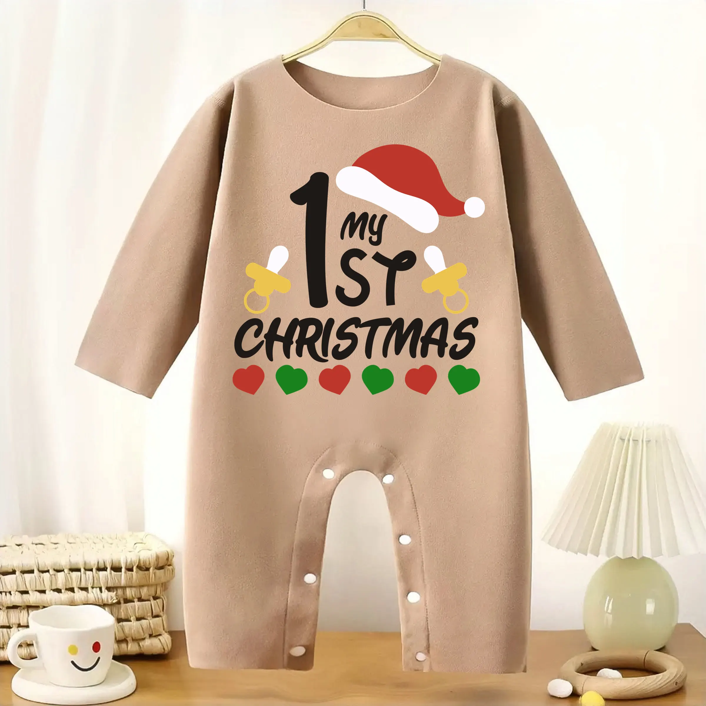 Baby's First Christmas Frohes Neues Jahr Baby Verdickter Overall Kleinkind Langarm Creeper Warm halten für Körpergröße 60–90 cm Babystoff