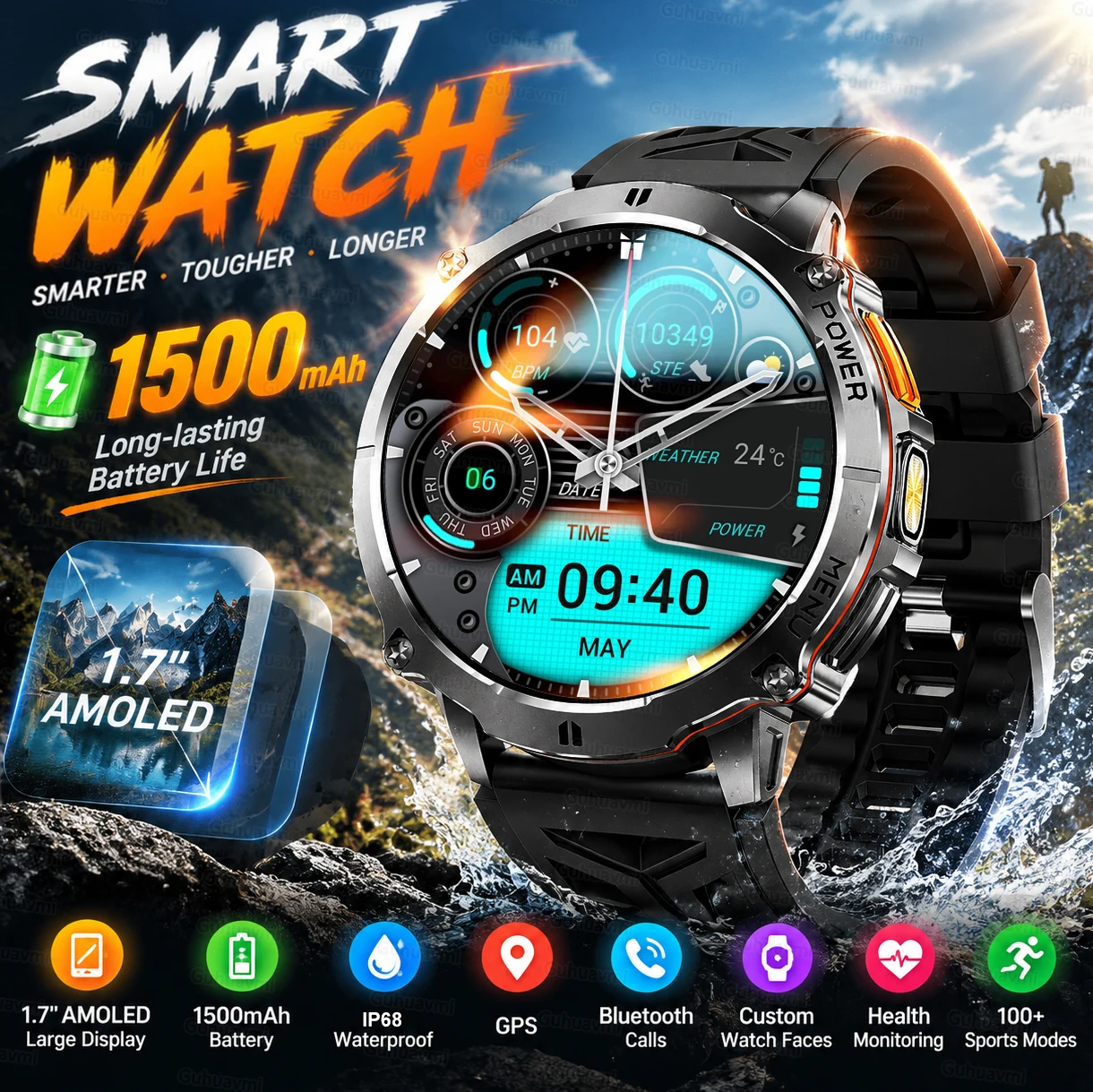 New Smart Watch Men 1500mah Large battery GPS Motion Tracking IP68 Waterproof Call Health T-RX6 Smartwatch Outdoor Sports Man