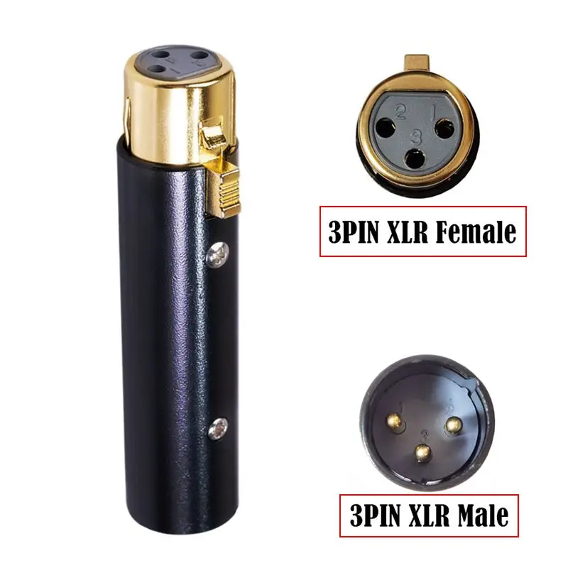 Gold Plated Zinc Alloy Shell Black Three Core XLR 3Pin Male And Female Mixing Console XLR Microphone Audio Adapter