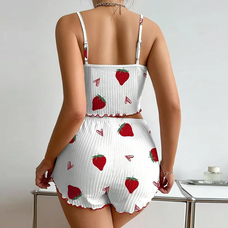 สาวฤดูร้อนรักพิมพ์ความปรารถนาที่บริสุทธิ์ชุดนอนสายรัดกางเกงขาสั้นชุดเสื้อผ้าหน้าแรก