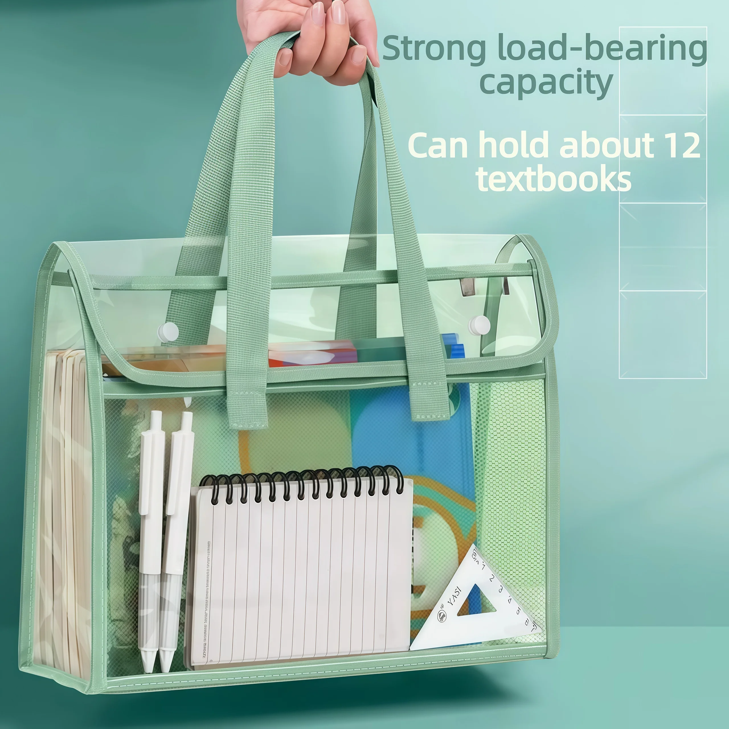 1pc Transparent Waterproof Handheld Folder Large Capacity Portable Expandable File Storage Bag, PVC Self-Adhesive File Bag