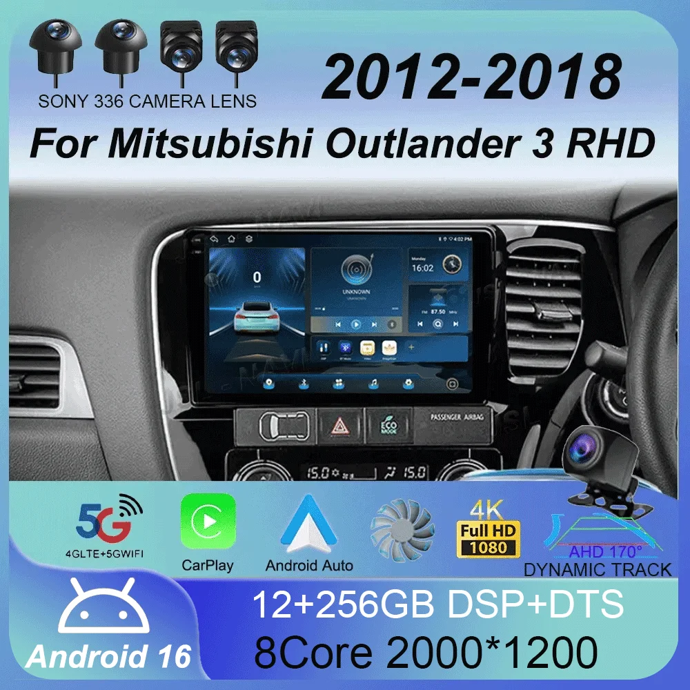 Car Radio Android 16 Carplay Auto Multimedia Player For Mitsubishi Outlander 3 RHD 2012-2018 Autoradio GPS Stereo 2din Head Unit
