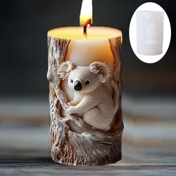 3D Koala Branch Relief Cylindrical Candle Silicone Mold Rabbit Bear Cylindrical Candle Mould Squirrel Relief Resin Gypsum Molds