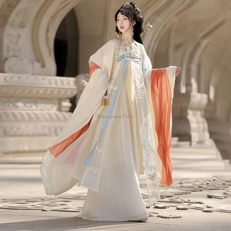 2024 chinese hanfu female improved tang dynasty embroidery big sleeve shirt chest-length skirt new loose elegant daily hanfu b84