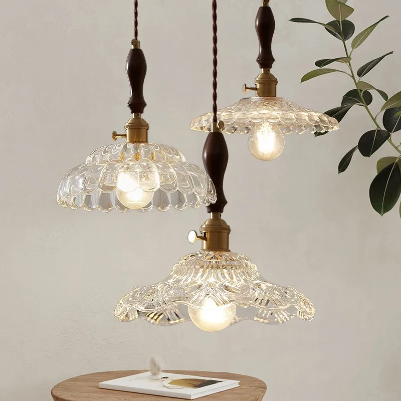 Nordic Glass Pendant Light Rustic With Switch Dining Table LED Hanging Lamps Ceiling Modern Home Decoration Walnut Brass Lustres