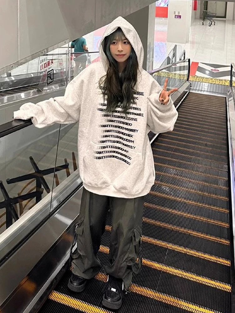 

Толстовка с капюшоном в американском стиле ретро, женская свободная повседневная круглая толстовка Ne, осень-зима, новый сладкий топ с принтом High Sensation