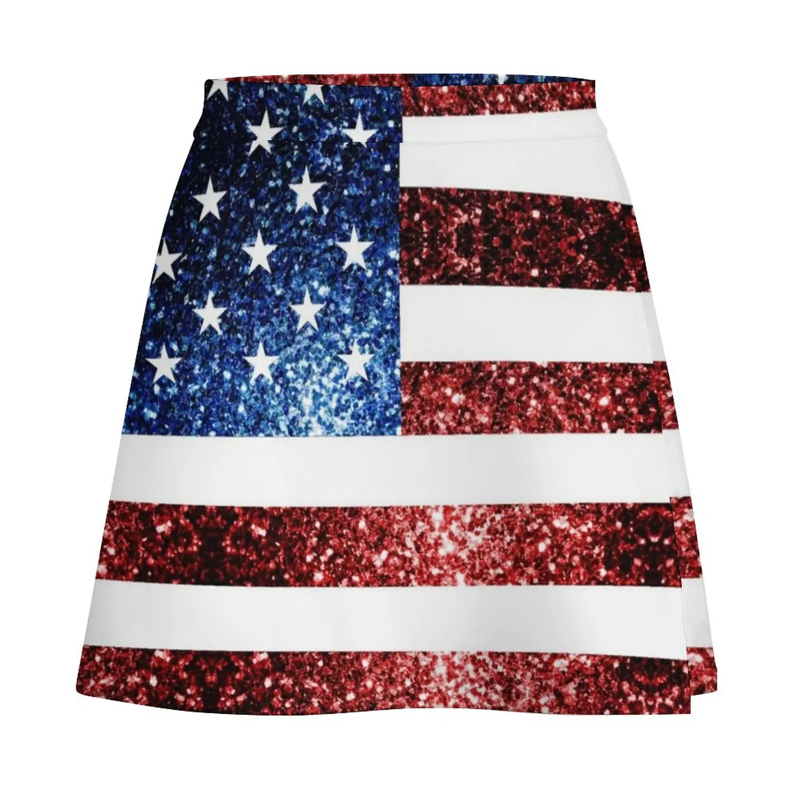 USA flag red blue faux sparkles glitters 4th of July patriotic girly design (Photo of Glitter - Not Reflective) Mini Skirt