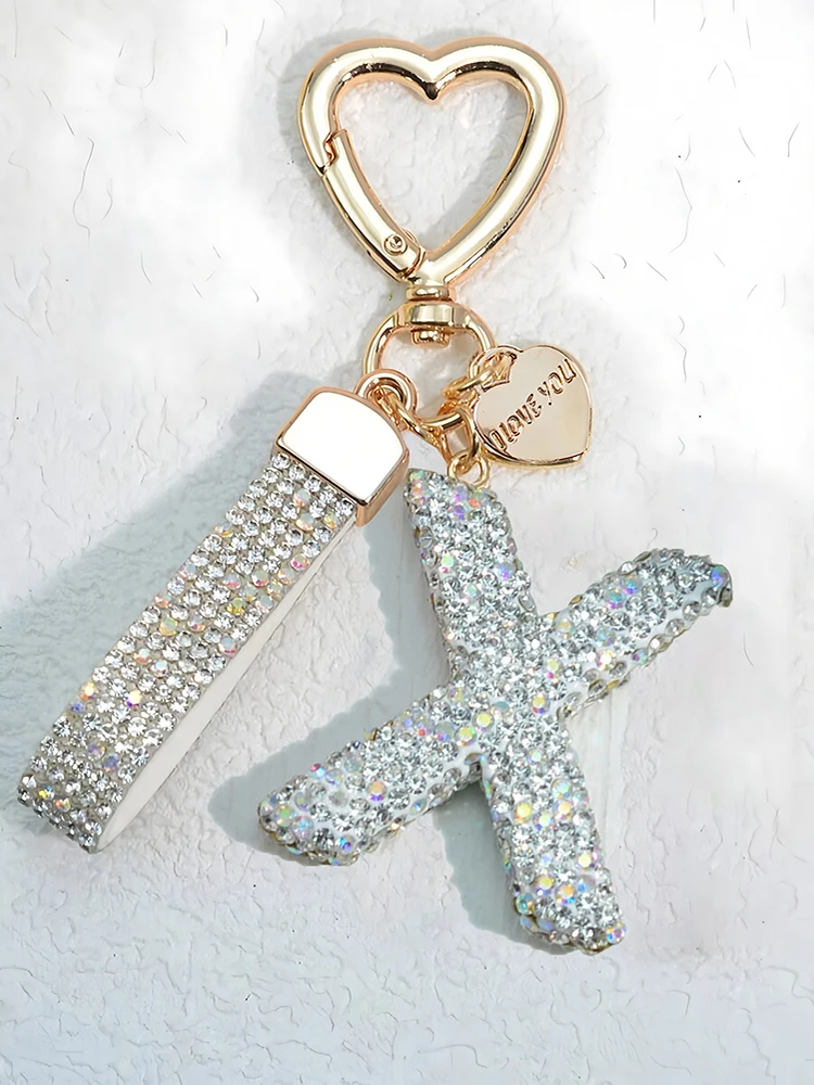 Glänzender Diamant-Besatz 26 Englische Initialen Schlüsselanhänger Auto Hochwertiger Schlüsselring Damenhandtasche Zierlicher Anhänger Thanksgiving-Geschenke – Detail 24