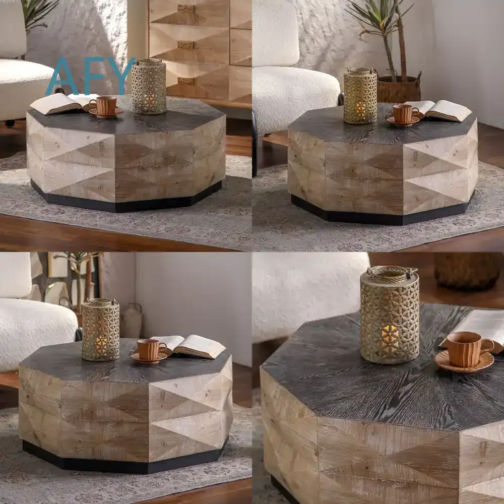 Polygonal Coffee Table for Living Room Modern Minimalist Retro Side Table for Hotel Airbnb Original Wood Tone End Table for