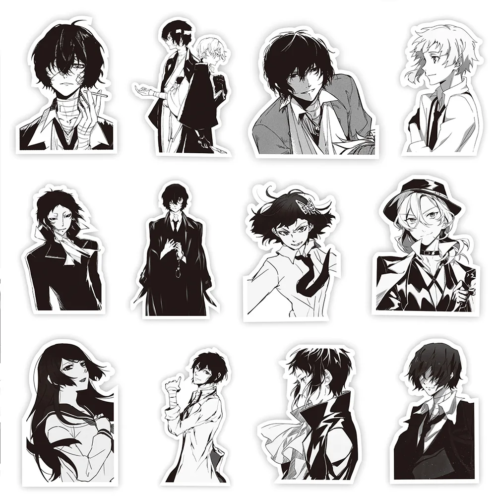 10/30/65pcs Black White Manga Bungo Stray Dogs Stickers Cool Japanese Anime Decals DIY Notebook Phone Luggage Sticker Decoration
