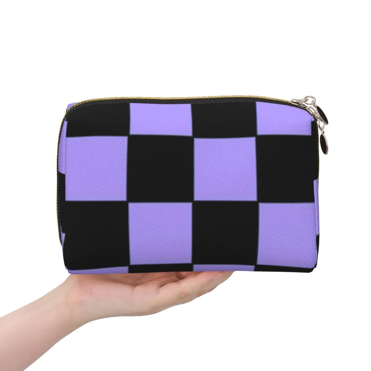 

Женская косметичка в клетку с геометрическим рисунком, фиолетовая и черная клетчатая, дорожный органайзер для макияжа, сумка для хранения туалетных принадлежностей Dopp