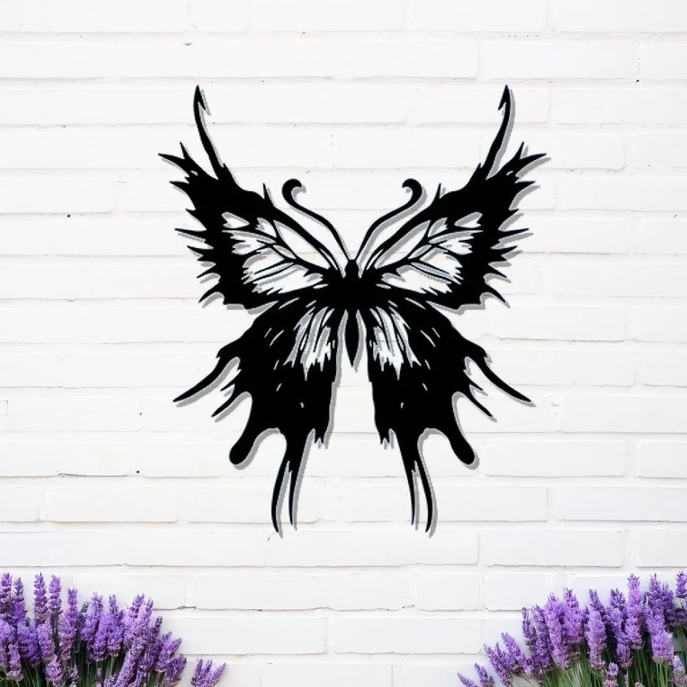 Unique Black Ink Splash Design Butterfly Metal Wall Hanging Art 2D Flat Decor Stylish Gift for Christmas Halloween