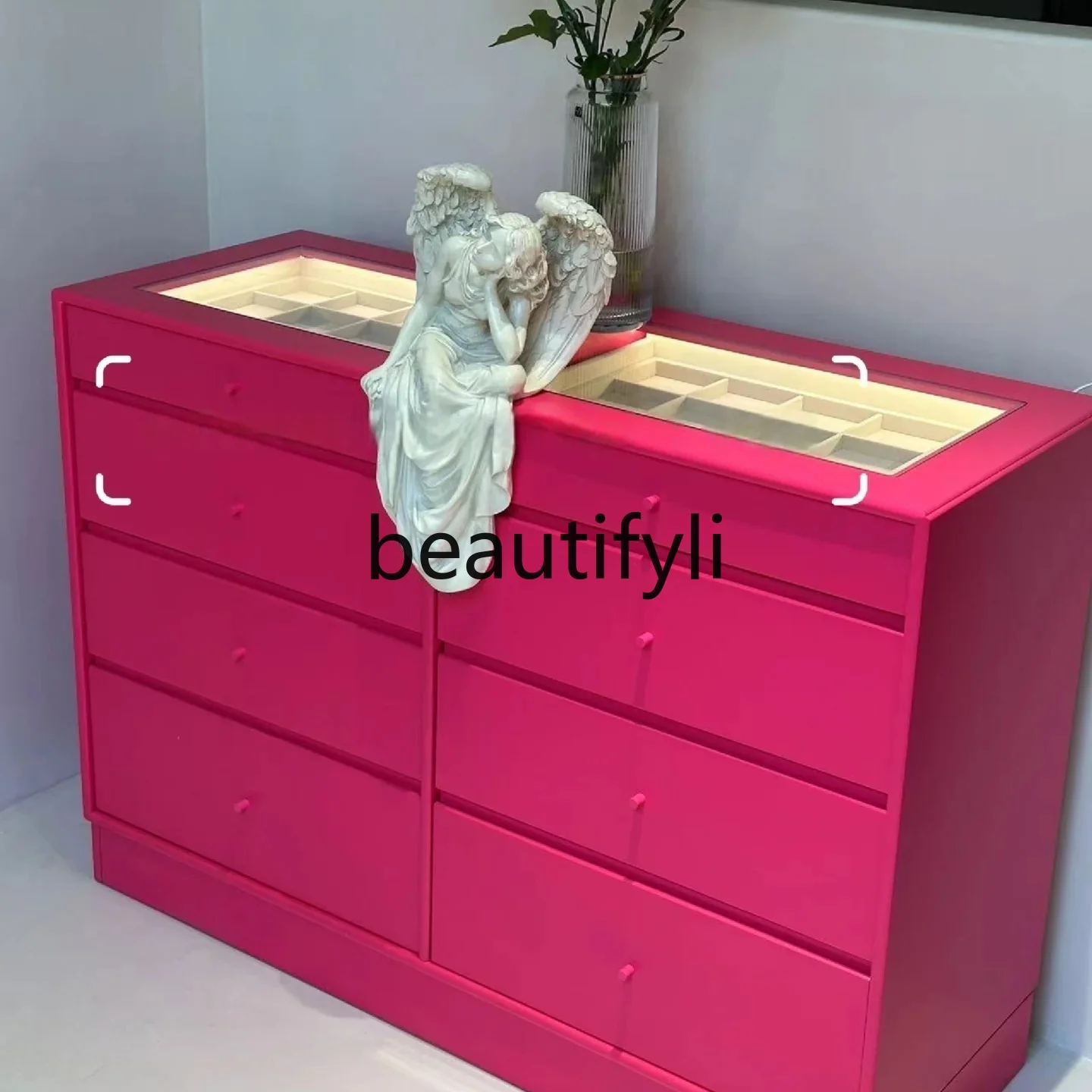 

Dopamine Jewelry Glass Display Bedroom Chest of Drawers Storage Cabinet Customization