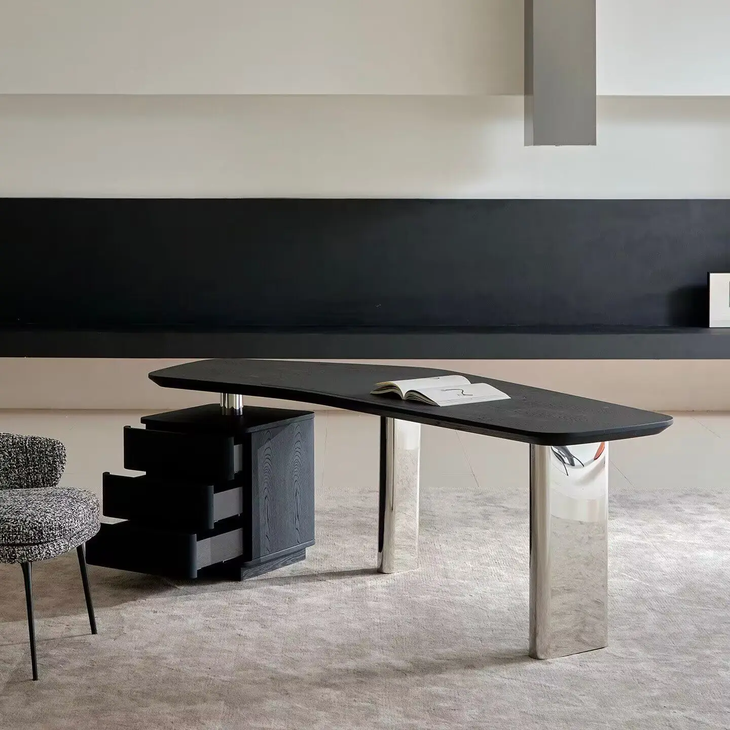 Minimalist curved desk light luxury study desk with drawers locker combination writing workbench
