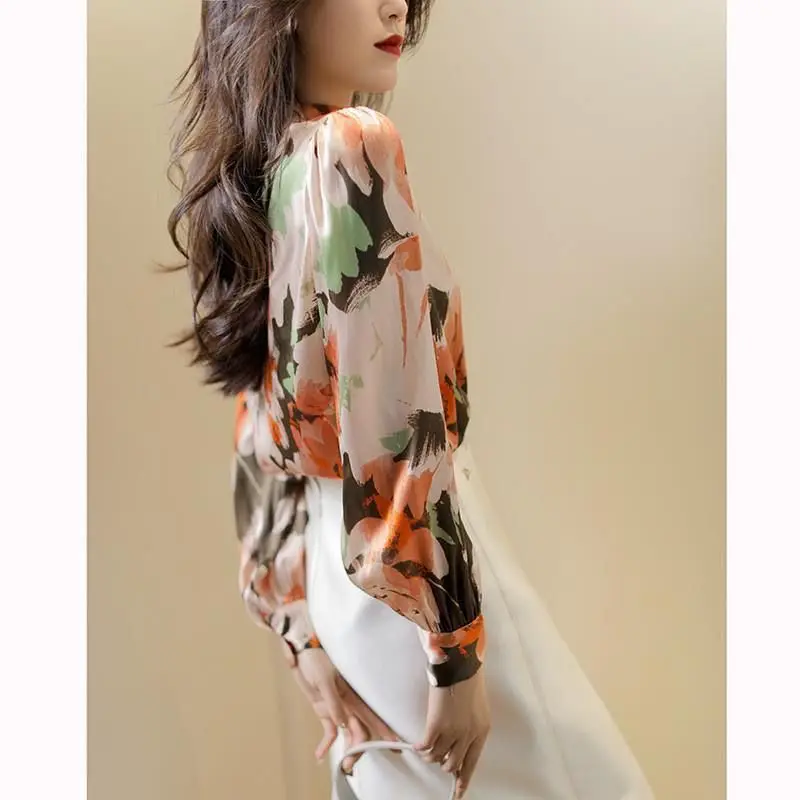 Vintage Floral Print Elegant Chic Sweet Commute Top Blouse Women Spring Autumn Fashion Casual Long Sleeve Street Shirts Blusas