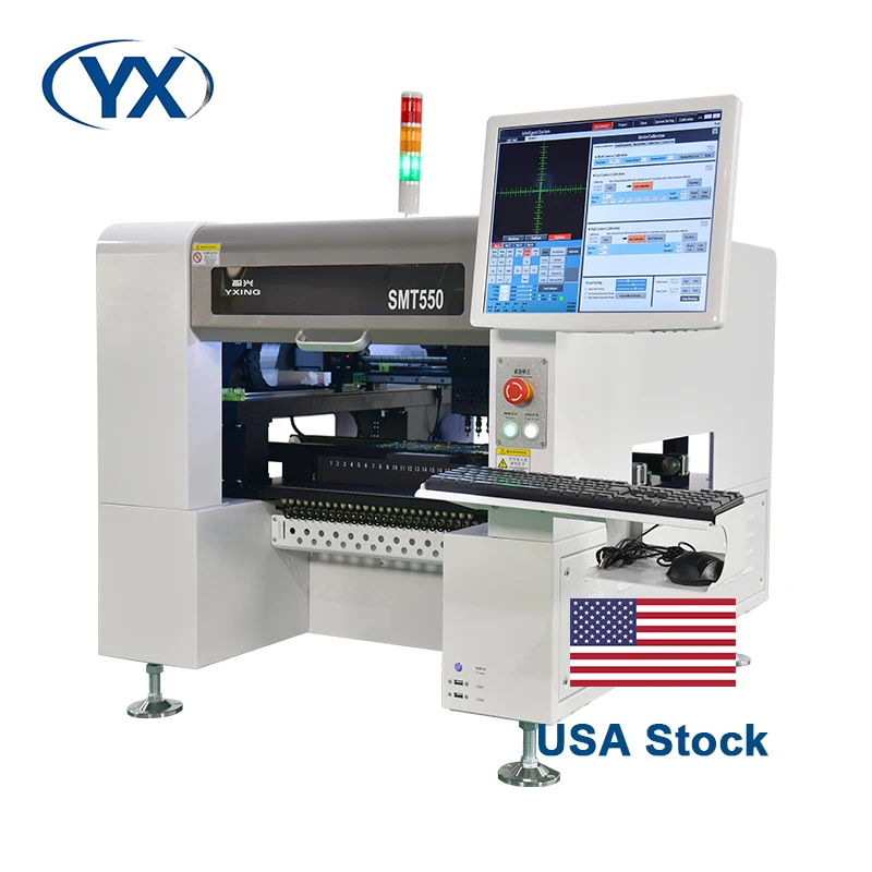SMT Pick and Place Machine com Servo Motor, Trilho Guia, 50 Alimentadores, Máquina de Montagem SMT550 PCB, Estoque nos EUA