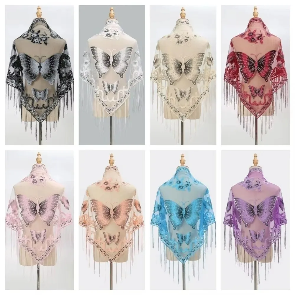 Gifts Floral Triangle Shawl Butterfly Embroidery Breathable Shawl Scarf Windproof Hollow Poncho Bridal Wear