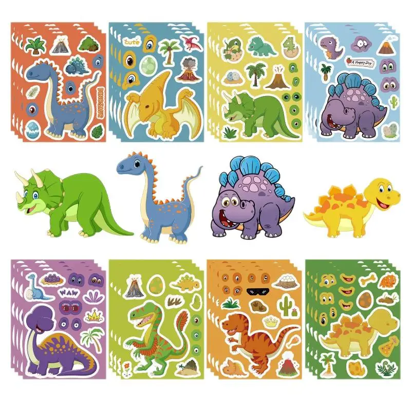 8Pcs Removable Waterproof Dinosaur Stickers Handmade Decals for Skateboard Luggage Notebook Kids Party Favors