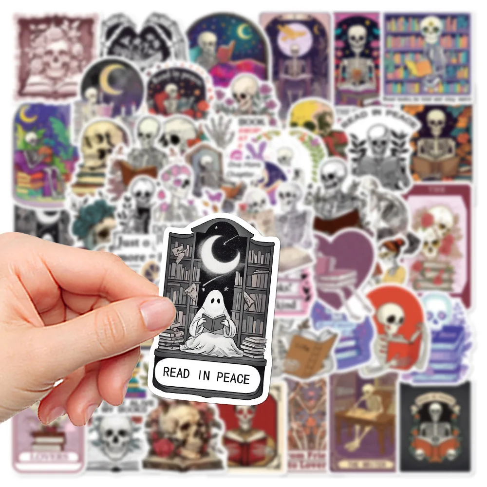 10/50pcs Aesthetic Funny Skull Reading Book Bookish Stickers Kindle Decals DIY Scrapbooking Laptop Phone Car Decorative Sticker