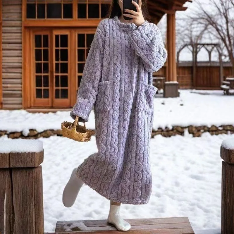 

Теплая ночная рубашка с подкладкой из шерпы и огромным карманом, зимняя домашняя одежда, худи-плед оверсайз, женский длинный флисовый халат-свитшот