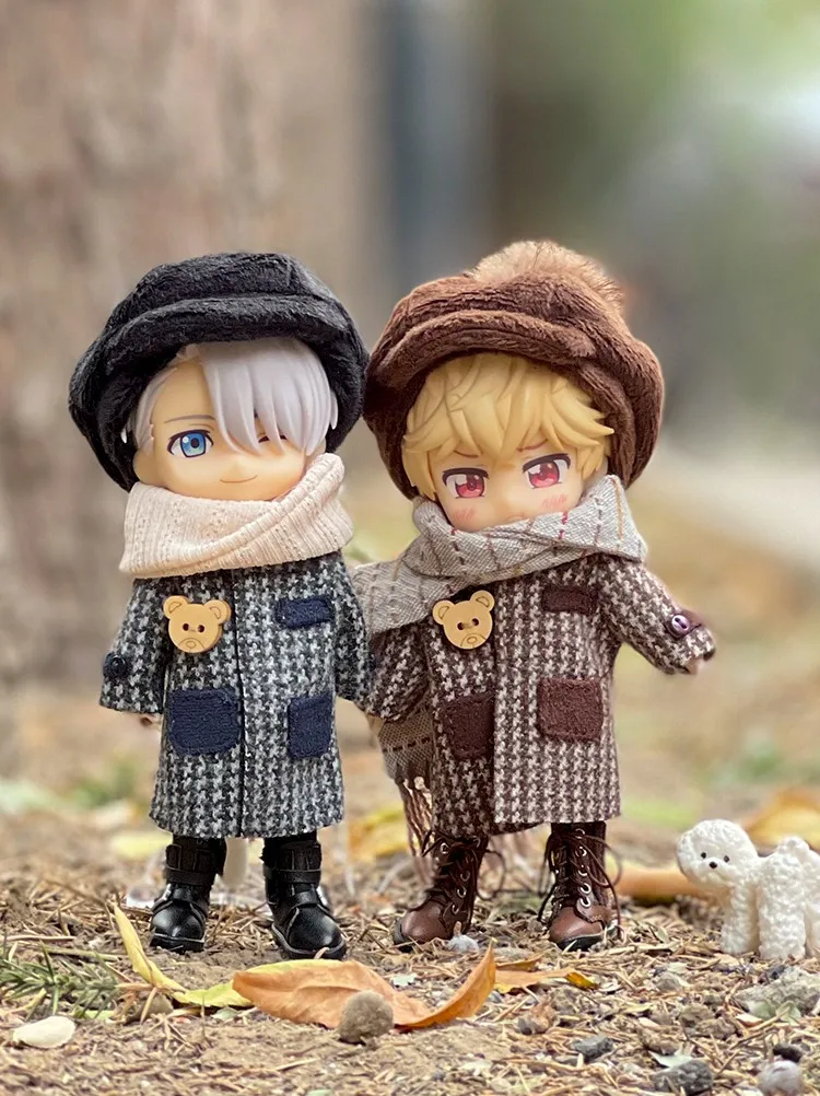 ob11 Doll clothes suitable for 1/12 size fashion new coat coat set plaid coat + hat 2 piece men and women fall winter set