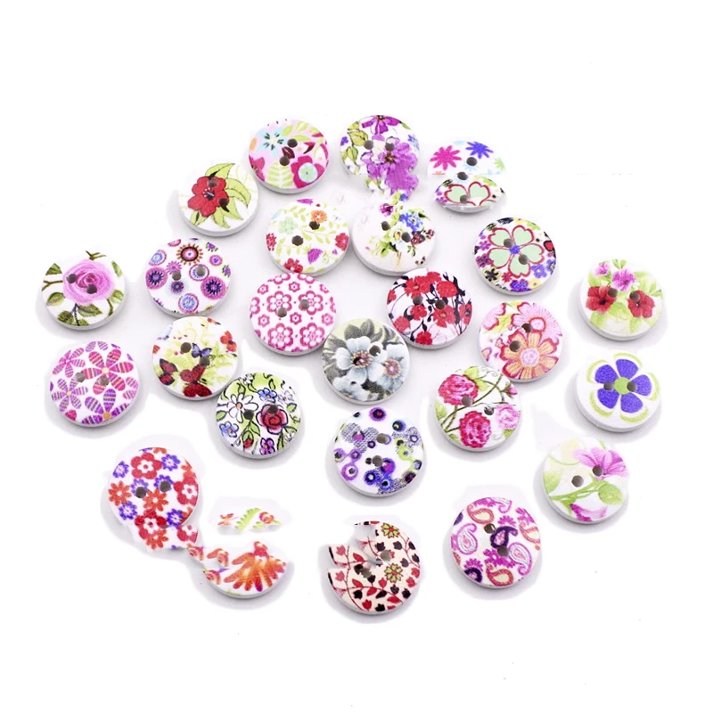 300PCS Round 15mm Buttons Children's Clothing Wooden Buttons Color Two Eye WoodButtons for Wedding Decor Sewing Accessories