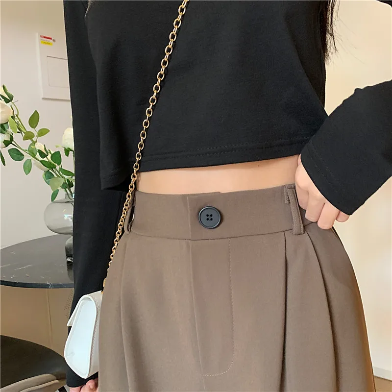 S-4XL High Waist Wide Leg Pants Women Autumn Elegant Young Fashion Draped Classic Daily Solid All Match Pantalones OL Females