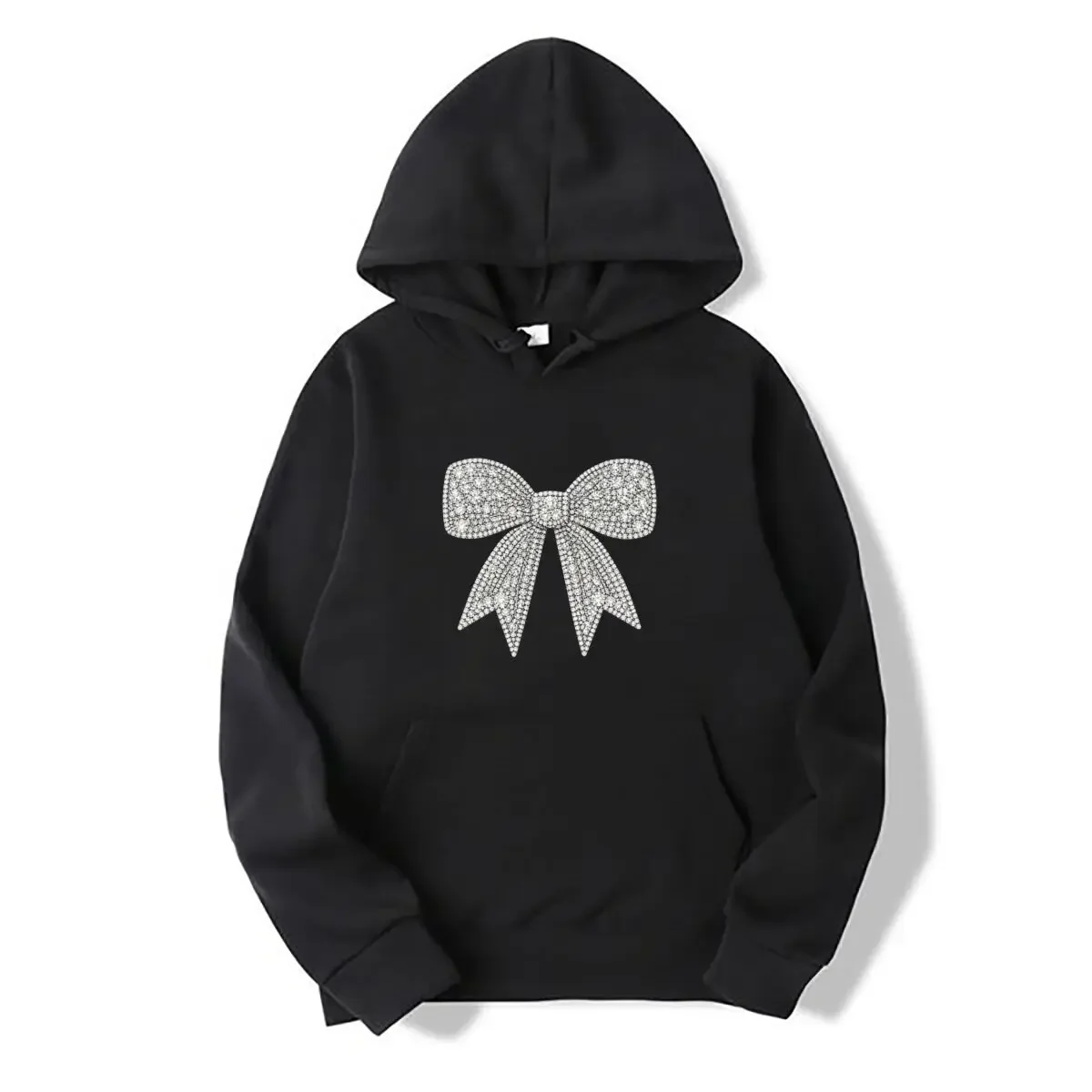 Rhinestone Bow Ribbon Sparkle Glamour Decorative Pattern Print Women Top Autumn Winter Wram Cozy Casual Women's Hoody Sweatshirt