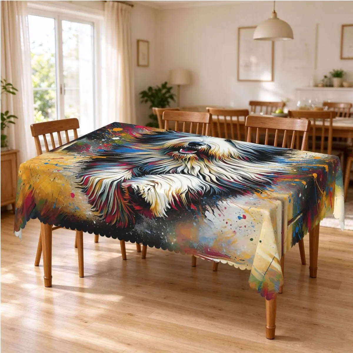 Old English Sheepdog Dog Portrait Acrylic Art Tablecloth Restaurant Kitchen Rectangular Tablecloth Festival Dining Table Cover
