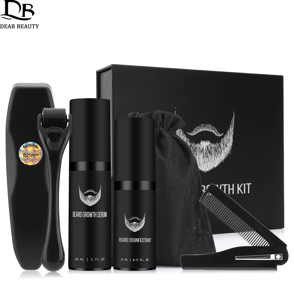 Beard Growth Kits For Men Professional Facial Hair Growth Enhancer Thicker Oil Beard Growth Roller Nourishing Serum Massage Comb