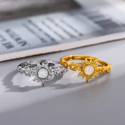 Vintage Opal Sun Rings For Women Fashion Wedding Party Jewelry Gift Accessories Gold Plated Adjustable Rapunzel Sun Flower Ring