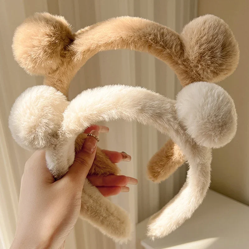 Plush Bear Ear Headband Headhoop Women Makeup Spa Face Wash Anti -sliding Hair Holder Girls Cartoon Head Hoop Hairband Hoops