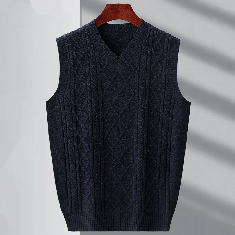

Высококачественный мужской весенне-осенний новый толстый вязаный свитер без рукавов с v-образным вырезом, однотонный повседневный жилет