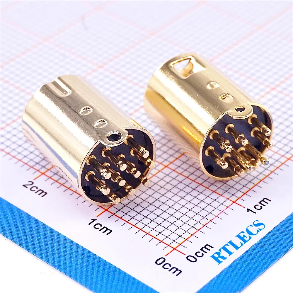 2 10 50 200 Pcs Mini Din Plug 9 10 PIN Circular Connector Male PCB Solder Through Holes Machined Terminals Gold Plated