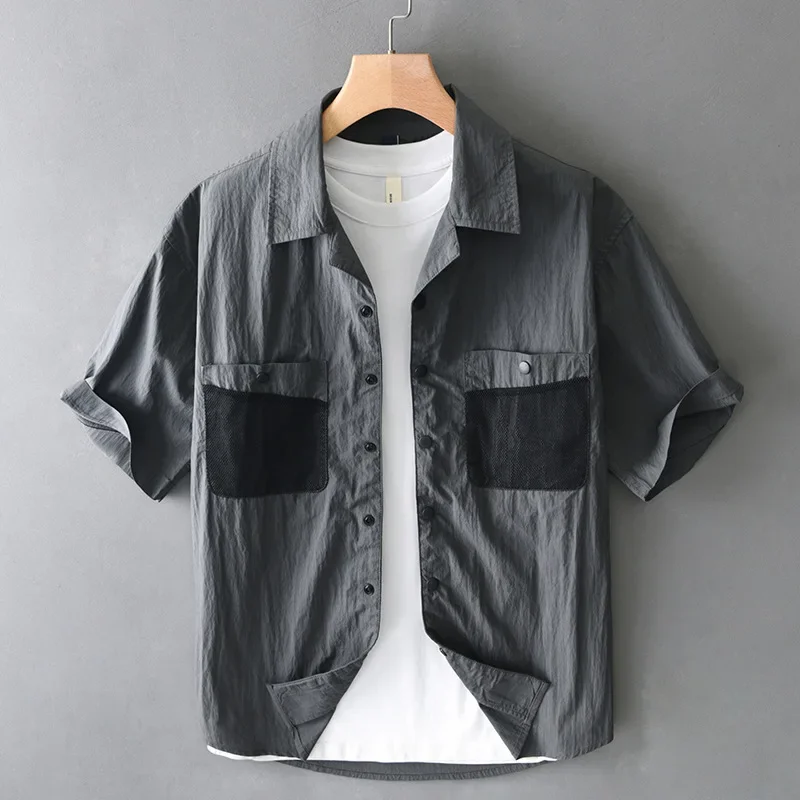 

2026 Spring Summer New Casual Patchwork Cotton Short Sleeve Shirts for Men Clothing Turn-down Collar Soft Male Shirts